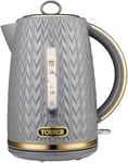 Cordless Kettle  Tower T10052GRY Empire 3KW 1.7L  Rapid Boil, Grey & Brass