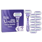 Gillette Venus Deluxe Smooth Swirl Rasoir Pour Femme, À 5 Lames Pour Suivre Les Courbes Du Corps Et Offrir Un Rasage De Près En Douceur, 1 Manche, 9 Recharges Avec Une Bande Lubrifiante SkinCushion