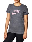 Nike W NSW Tee Varsity T-Shirt Femme, Dark Grey/(Magic Flamingo), FR : M (Taille Fabricant : M)