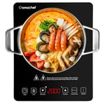 AMZCHEF plaque de cuisson à induction, plaque induction portable, de 2000 W avec corps mince, 10 niveaux de puissance, 10 réglages de température, serrures de sécurité, minuterie de 3 heures, noir