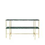 GUBI TS Console avlastningsbord 120x30x72 cm green guatemala marble, mässingstativ, 2 marmorhyllor