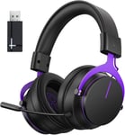 5,8 G Casque de jeu sans fil avec mixeur d'équilibre de jeu/chat, faible latence 5,8 GHz, son surround 7.1, oreillettes souples protéinées, microphone amovible, avec PS5, PS4, PC, Switch (violet)