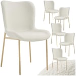 TecTake® Lot de 6 Chaises de Salle à Manger ergonomiques Design scandinave Confortable en Tissu Bouclette, Pieds en métal doré, Chaise Cosy pour Salon, Chambre, Chaise Coiffeuse, Chaise de Bureau