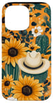 Coque pour iPhone 14 Pro Max Orange Pop Art Floral Western Boho Léopard Tournesols Cactus