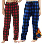 YUSHOW Lot de 2 Bas de Pyjama Femme à Carreaux en polaire Automne/Hiver Souple Pantalon de Pyjama Confortable Lounge Décontracté,Red plaid + Blue plaid (2 paquets), S