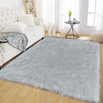 Latepis Tapis de Couloir 150x200 cm Tapis Gris en Peau de Mouton en Fausse Fourrure Tapis Lavable pour Salon Couloir Shaggy Tapis Lavables Régionaux