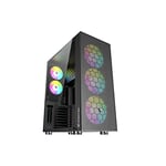 Nfortec - AQUERONTE Boîtier PC Gaming Full Tower (E-ATX), Ventilateurs 3x 140mm ARGB et 2x 120mm ARGB inclus, Front Mesh, Verre trempé sur les côtés, Noir