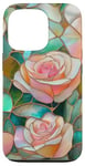 Coque pour iPhone 13 Pro Coque Téléphone Roses Faux Vitrail Élégante