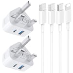 iPhone Fast Charger Cable and Plug 20W Fast Charge for iPhone 16/16 Pro/16 Pro Max/15/15 Pro/14/14 Pro/13/13 Pro/12/12 Pro/11/11 Pro/10/XR,2 Pack New Apple USB C to Lightning/C Charging Cable and Plug