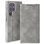 Avizar Folio case for Galaxy S24 Ultra Magnetic card cover, Grey