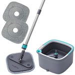 True & Tidy, True Clean Spin Mop and Bucket System, Includes Spin Mop, Dual Compartment Mop Bucket and 2 Thick Washable Microfiber Mop Pads, SPIN-800A, Gray