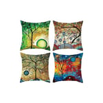 Csparkv - 45 x 45 cm Lot de 4 Arbre Abstrait Peinture à l'huile en Coton et Lin Housse De Coussin carré pour Lit Voiture De La Maison Canapé