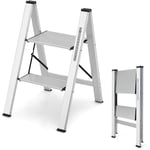 Marchepied pliable 2 marches en aluminium escabeau portable avec plateforme large marche antidérapante pieds en caoutchouc charge 150 kg