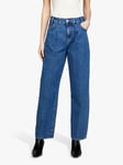 SISLEY Loose Fit Front Pleat Jeans, Blue Denim