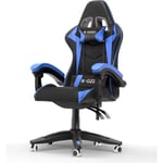 Fauteuil Gamer Chaise Gaming Ergonomique - BIGZZIA - Inclinable 90 °-135 ° - Noir et bleu