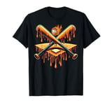 Baseball Home Plate Drip with crossed bat baseball flame T-Shirt