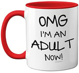 Stuff4 18th Birthday Presents for Girls or Boys - OMG I'm an Adult Mug, Fun Mug Gifts for Adult Son or Daughter. Perfect 18th Birthday Red Handle Mugs, Great Presents for 18 Year Olds from