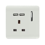 Trendi Switch 13 A Artistic Modern Short USB Switched Plug Socket, Gloss White