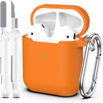 Coque pour Airpods 1ère/2ème génération (2016/2019), Coque de Protection en Silicone Souple pour Airpods 1ère/2ème avec LED Visible à l'avant, avec Kit de Nettoyage,Orange