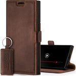 SURAZO Étui de Protection magnétique Fin pour Samsung Galaxy S23 Ultra - Étui de Protection Pliable en Cuir véritable [Compartiment pour Cartes, Protection RFID] Étui à Rabat en Cuir (Marron Noix)