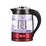 Girmi BL50 Bouilloire Et Théière aux herbes Dans Verre, 2200W, 1,8 Litres, Filtre Détartrant, Filtre INOX, Rouge