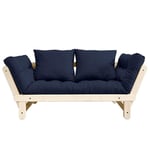 Banquette méridienne futon BEAT pin naturel tissu coloris marine couchage 75*200 cm.