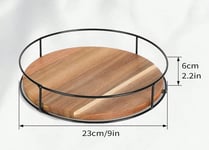 9" Wooden Turntable With Steel Sides 360 For Home And Hotel Dining Table Kitchen