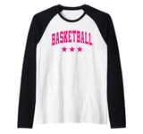 Basketball All Pink Stars Classic Retro Varsity Text Raglan Baseball Tee