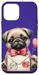 Coque pour iPhone 12 mini Carlin Puppy Valentine Mignon Fleur Rose Amour Saint-Valentin