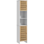 Homcom - Meuble colonne salle de bain style cosy chic - 2 portes, 2 étagères, 2 niches - dim. 35L x 30l x 170H cm - blanc bambou