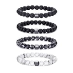 Bracelet œil de tigre pour hommes, ensemble de bracelets de perles en pierre naturelle de 8MM, bracelets extensibles en pierre de lave, réglables, en perles de cristal noir, cadeaux pour hommes