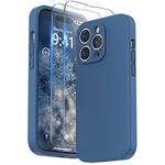 SURPHY Coque Compatible avec iPhone 14 Pro avec Verre Trempé, Silicone Liquide Protection Individuelle pour Chaque Objectif Épaissie Etui pour iPhone 14 Pro 6,1 Pouces, Bleu Jay