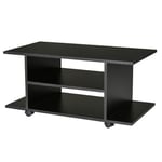 Rolling TV Stand Storage Shelves Console Coffee Table on Wheels Wooden Black New