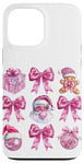 iPhone 13 Pro Max Preppy Pink Christmas Santa Gingerbread & Disco Ball Bow Case