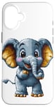 iPhone 16 Plus Charming Pixel Art Elephant with Joyful Expression for Kids Case