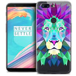 Caseink Coque pour OnePlus 5T (6) Housse Etui [Crystal Gel HD Polygon Series Animal - Souple - Ultra Fin - Imprimé en France] Lion