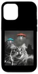 Coque pour iPhone 12/12 Pro Maine Coon Cat Selfie avec Alien OVNI Homme, Femme, Enfant