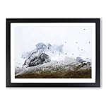 Big Box Art The Swiss Alps with a Flock of Birds in Abstract Framed Wall Art Picture Print Ready to Hang, Black A2 (62 x 45 cm)