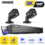 Annke - 5MP Kit de système de caméra de vidéosurveillance de sécurité,3K étanche 2 caméra 8CH 5 en 1 H.265 + enregistreur dvr - disque dur de 1 To