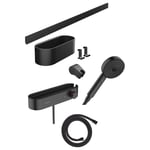 hansgrohe WallStoris - Ensemble d'accessoires pour la salle de bain sans percage 7 pièces, avec Pommeau de douche économie d'eau, Mitigeur thermostatique douche et Accessoires, Noir mat, 24250670