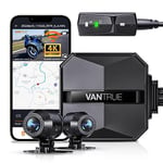 VANTRUE F1 4K+1080P Caméra de Moto étanche IP67，5GHz WiFi GPS Dashcam Moto Avant et Arrière, Alertes Vocales, 24H Détection de Collision，Statistiques de Kilométrage，WDR & HDR & Appli,300° Max 512G