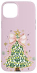 Coque pour iPhone 15 Plus Noeud en ruban rose coquette vert sapin de Noël Preppy Holiday