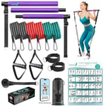 Kit de Barre de Pilates avec Bandes de résistance – 6 Bandes de résistance, Barre d'exercice à 3 Sections avec Sangle réglable, Ancre de Porte, Boucles de Pied et Sangle de Cheville – Équipement