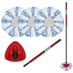 DLAIMI Spin Mop Head Replacement, Base, Handle Compatible with Vileda Turbo Microfibre Mop, 3pcs Microfiber Mop Heads, 1pcs Triangle Mop Head Cover and 1pcs telescopic Mop Handle Combo Set