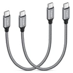 etguuds Short USB C to USB C Cable 30CM, 2Pack 0,3M 60W USB C Cable Fast Charging Charger USBC Lead for iPhone 15 Pro Max Samsung Galaxy S24 Ultra S24 S23 S20 Note 20 A54 A70 A71 -Grey