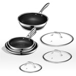 HexClad 7-Piece Hybrid Stainless Steel Cookware Set with Lids and Wok - Induction Ready, Easy to Clean Non Stick Fry Pan with Covers