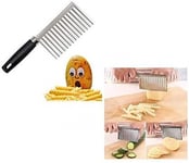 S & PRODUCTS New Potato Cutter, Crinkle Choppers French Fries Chips Chopping Knives with Wavy Blade Kitchen Cooking Tool Stainless Steel Cucumber Carrot Vegetable Salad Waves Cutting Small