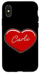 Coque pour iPhone X/XS Carli Cœur dessiné à la main avec inscription « First Name Hearts I Love Carli »