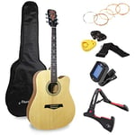 Kit de guitare acoustique Martin Smith Premium avec tuner guitare, sac guitare, support de guitare, cordes de guitare, plectre et support - naturel