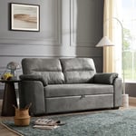 Harley 2 Seater Faux Leather Pull Out Sofa Bed, Grey Faux Leather